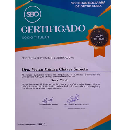 Miembro activo de la SOCIEDAD BOLIVIANA DE ORTODONCIA