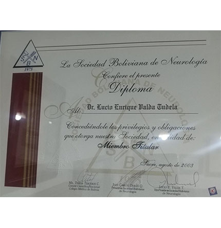 Miembro Titular de la Sociedad Boliviana de Neurología - 2003