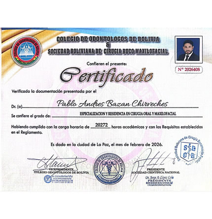 Especialización en Cirugía Oral y Maxilofacial - Colegio de Odontólogos de Bolivia & Sociedad Boliviana de Cirugía Buco Maxilofacial