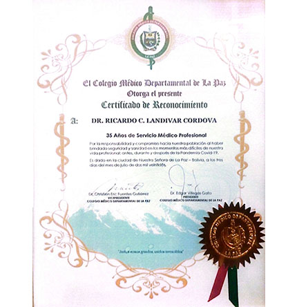 Reconocimiento Colegio Médico Departamental de La Paz