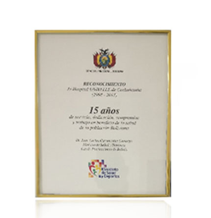 15 años de servicio, dedicación, compromiso y trabajo en beneficio de la salud de la población Boliviana