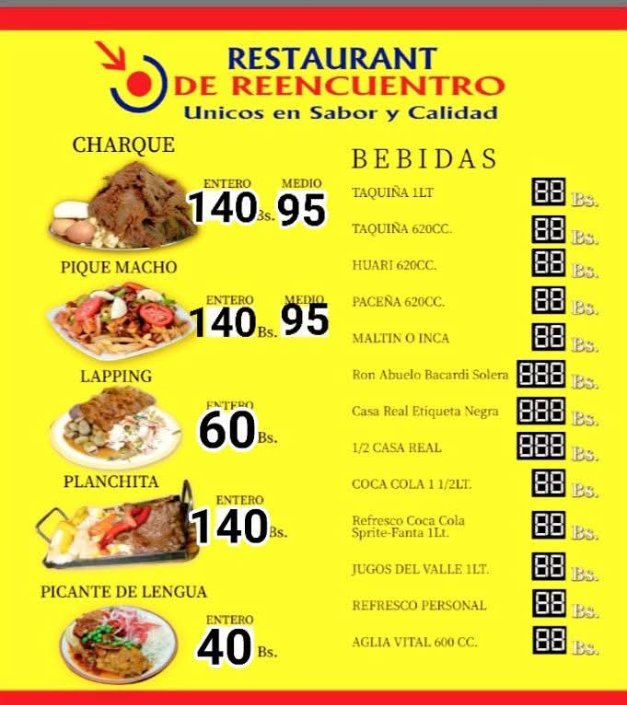 RESTUARANTE DE REENCUENTRO MENÚ
