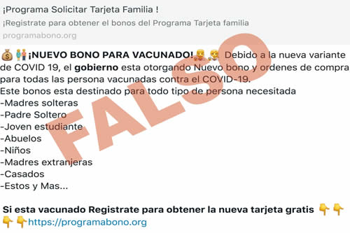 Salud alerta que anuncios de bonificaciones por vacunarse contra el COVID-19, son falsos