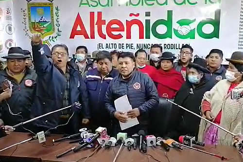 Asamblea de la Alteñidad denuncia ‘injerencia’ del Chapare en el Gobierno y pide respeto para El Alto